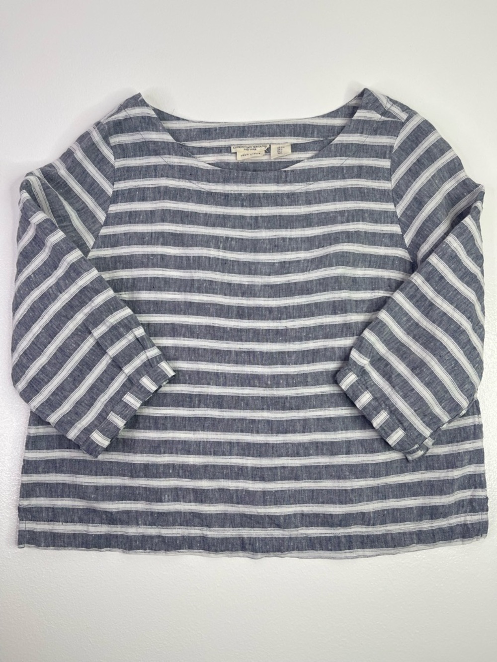 Christian Siriano New York Boxy Boat Neck 100% Linen Striped Blouse Size L